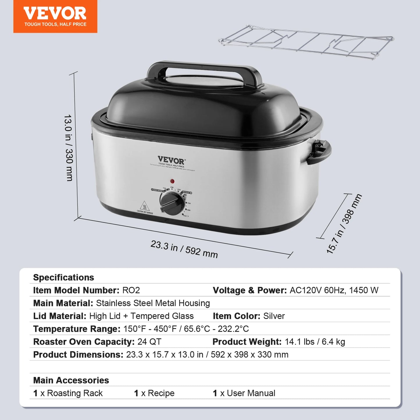 SucceBuy Electric Roaster Oven 24 QT Turkey Roaster Oven with Self-Basting Lid 1450W Roaster Oven Defrost&Warm Function Silver