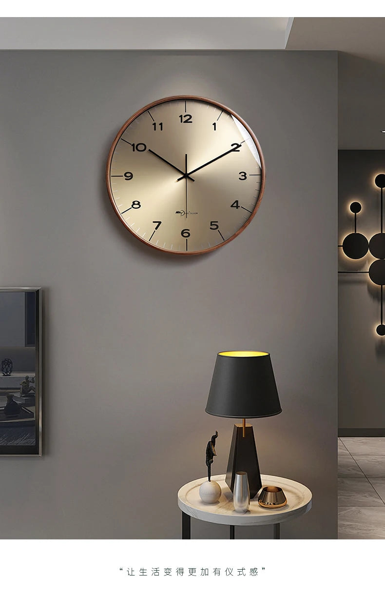 New modern simple solid wood wall clock living room household wall decoration clock