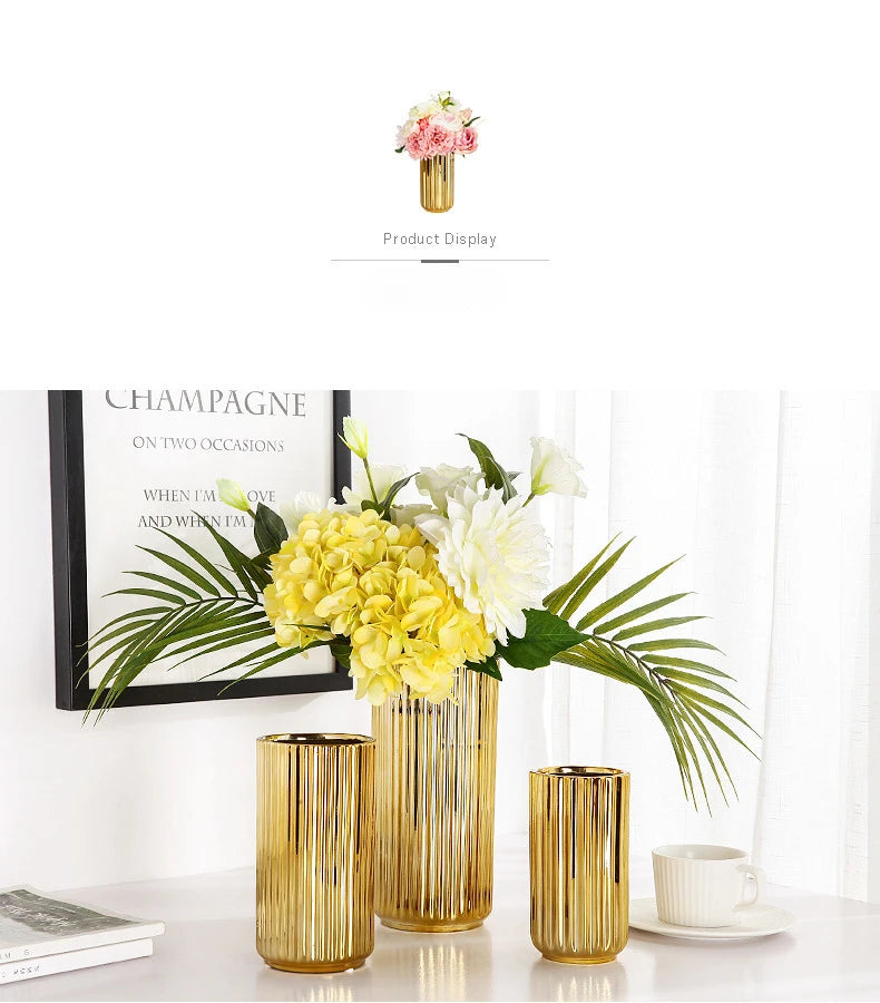 Nordic Ceramic Gold Vase – Elegant Home Décor Stylish flower arrangement vase perfect for living rooms, desktops, or as a thoughtful gift.