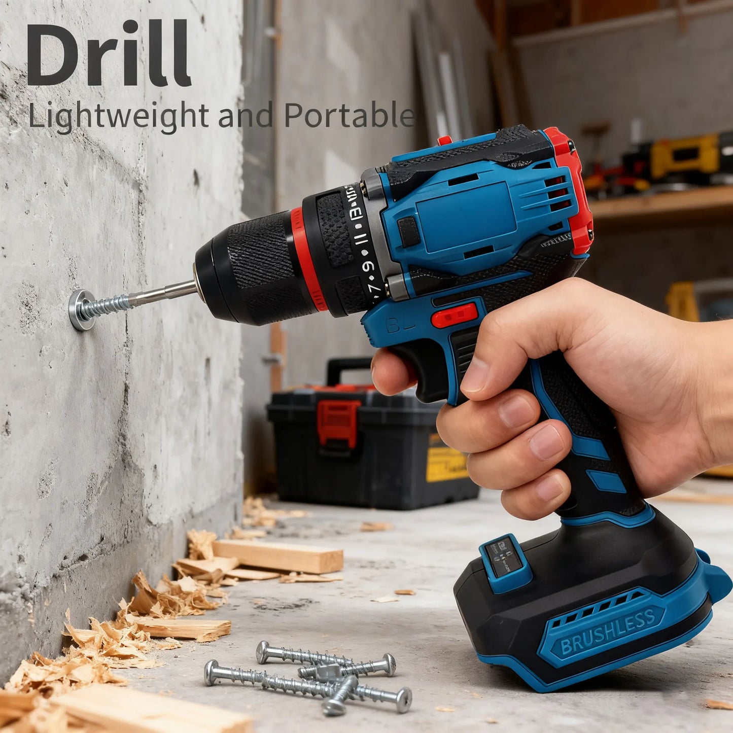 10mm Brushless Electric Impact Drill Driver 2-Speed Cordless Power Tool for Home DIY Construction 18V Battery Not Included
