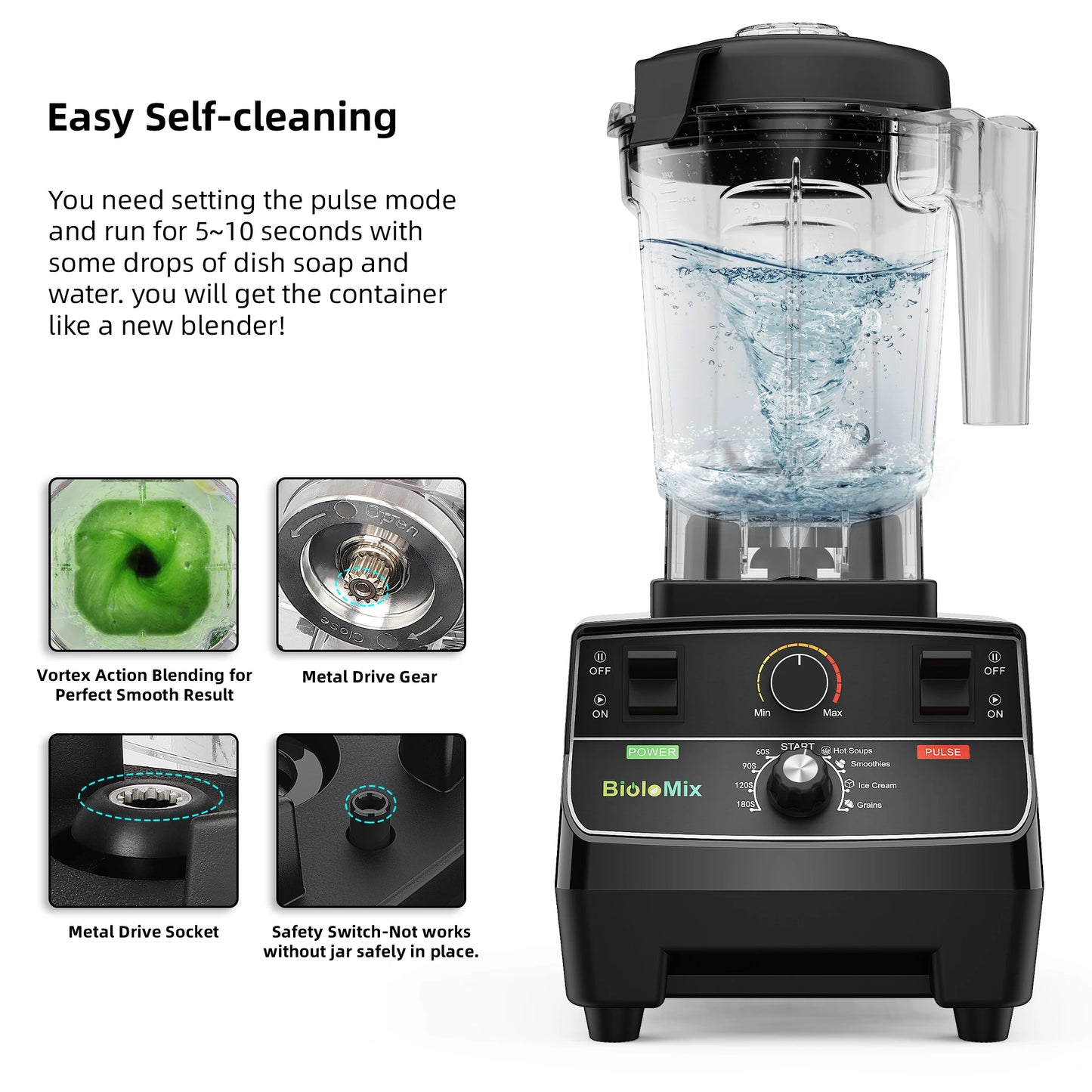 BioloMix 2200W High Power Smart Blender with Pre Programmed Modes 2L Round Jar Perfect for Smoothies Ice Crusher and Food Prep