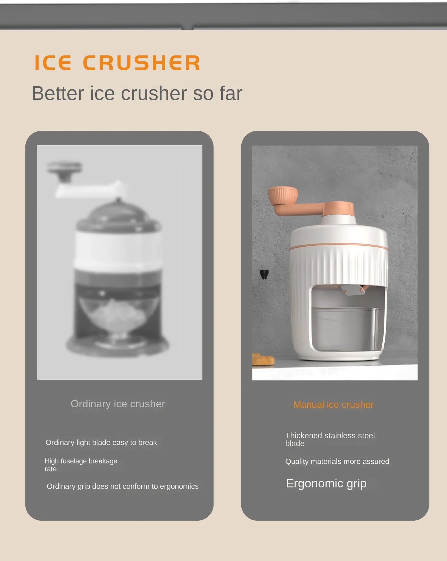 Household Hand Ice Crusher Stainless Steel Blade Fast Ice Crushing Removable Cleaning Slushie Maker Machine  Ice Crusher Summer