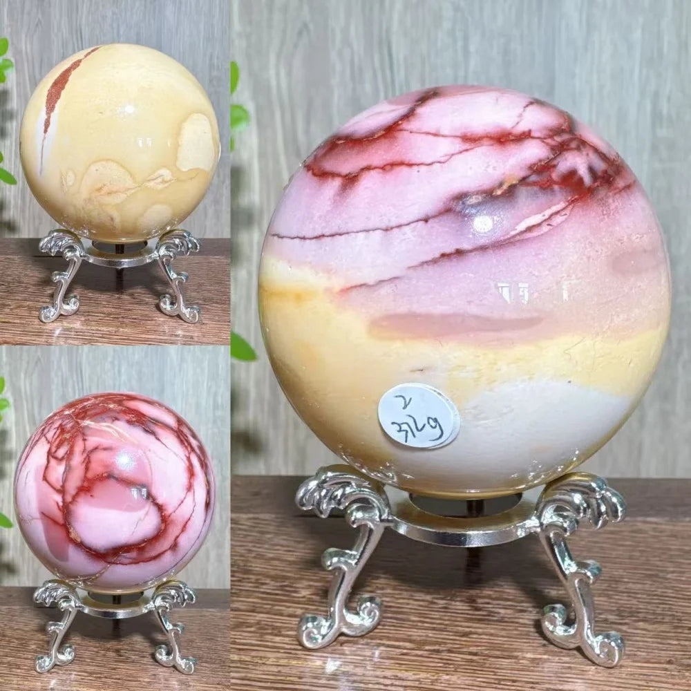 Natural Mookaite Geode Crystal Sphere – Unique Décor Raw cracked stone design with stand. Perfect for home décor, Reiki energy, and meaningful gift ideas.
