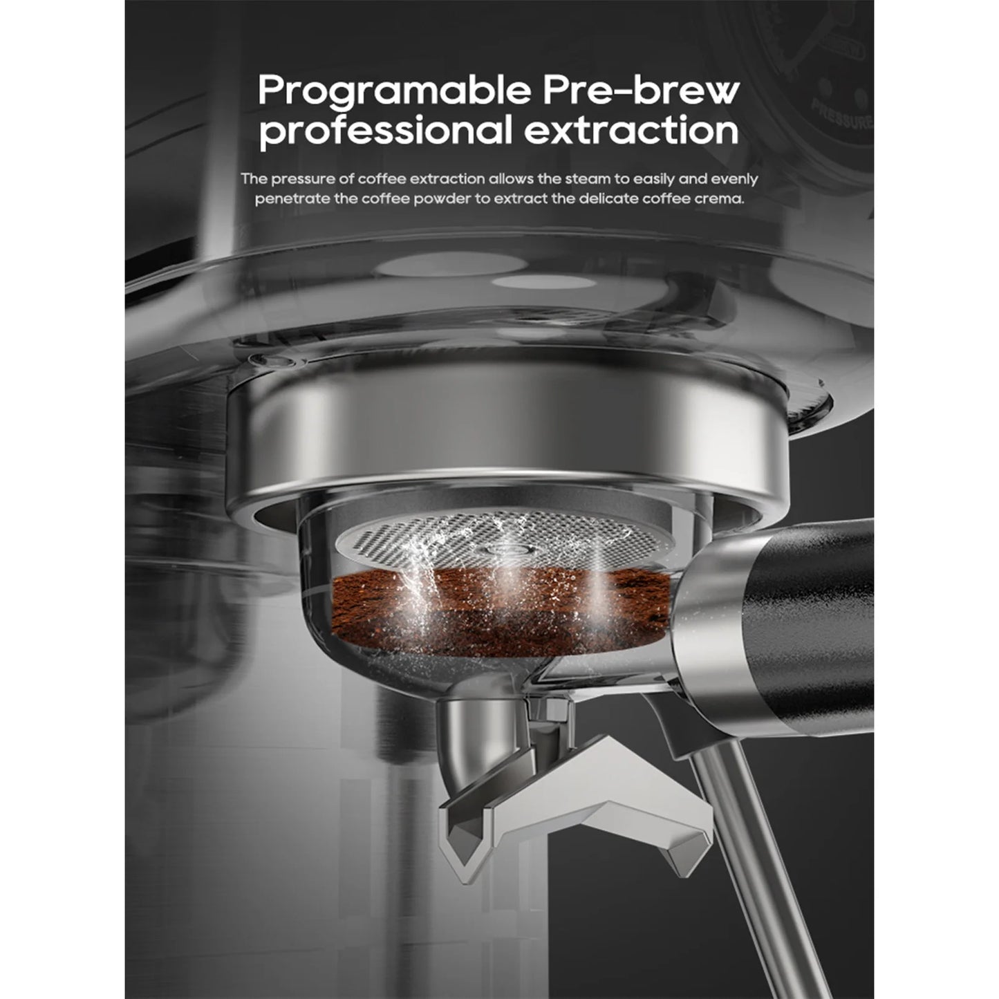 1.3L Coffee Machine Professional Coffee Maker 20 Bar Pressure Stainless Steel Semi Automatic with Digital Display Adjustable