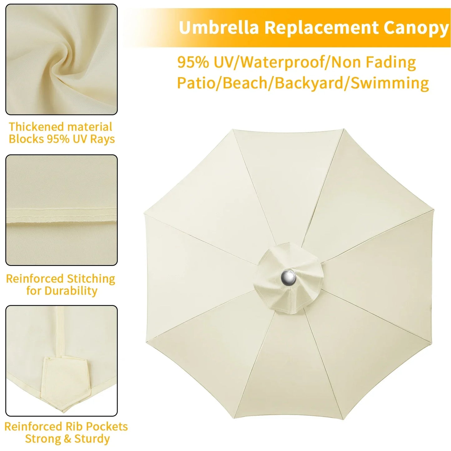 Replaceable Parasol Top Cloth Garden Outdoor Patio Canopy Umbrella Cover Sunshade Garden Canopy UV Protection 2m/2.5m/2.7m/3m