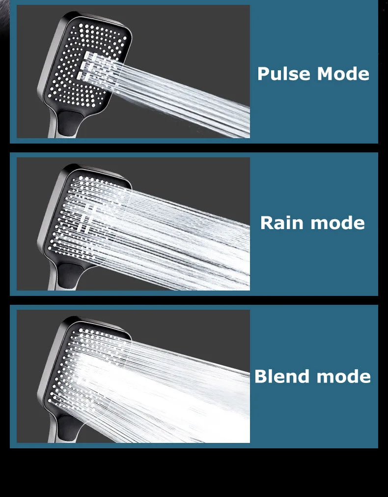 Square Button Adjustable Shower Head Silver Booster Shower Head Thickened Water Outlet Shower Head Set