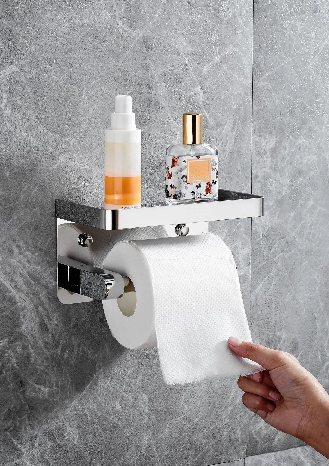 Toilet paper rack 304 stainless steel tissue holder, mobile phone rack, non-punching bathroom roll holder