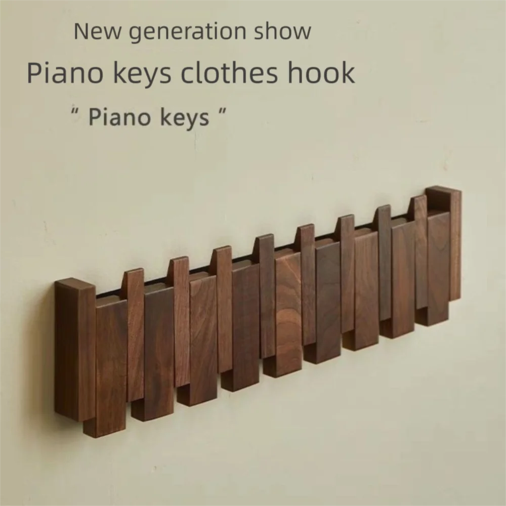 New Wall Mounted Wood Coat Racks with 8 Hooks Art Entry Door Porch Hanging Hook Piano Key Shaped Clothes Hook Home Decor