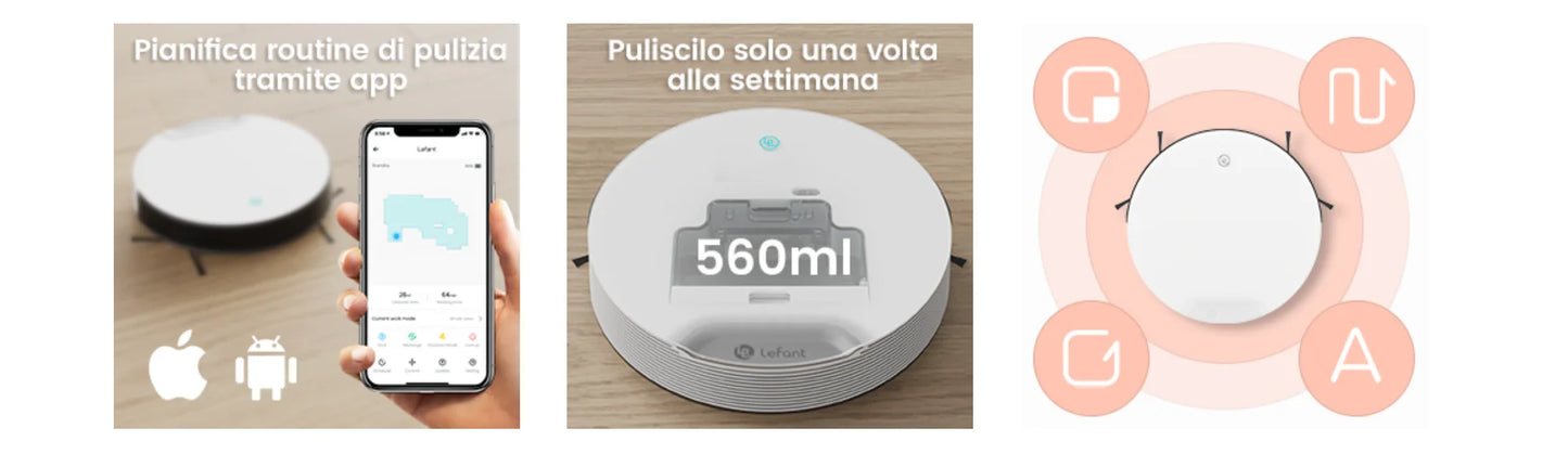 Lefant N1 Robot Vacuum Cleaner, Suction Power 4500PA, 4 Cleaning Modes, App Control, Up to 165 Minutes Autonomy