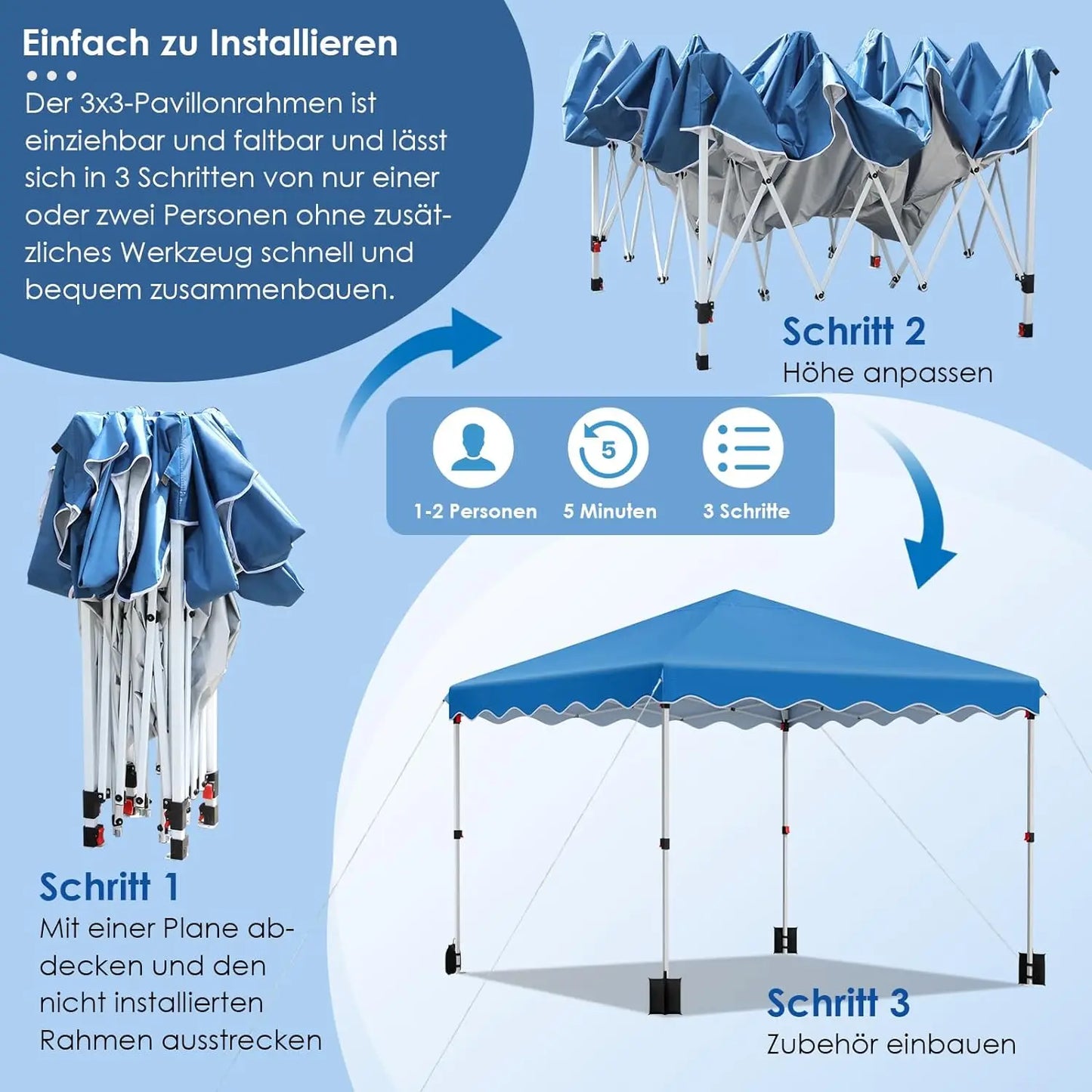 3x3M Gazebo Tent Pop up Canopy Instant with Bag Bonus 4 Weight Sandbags,& Carry Bag Foldable Shelter Outdoor Garden Tent