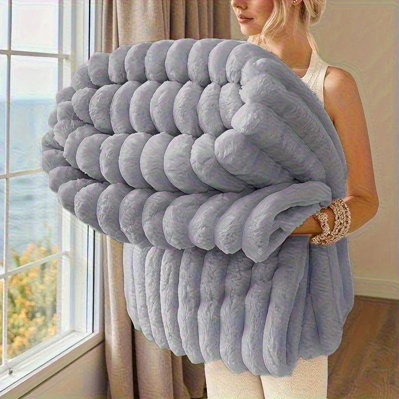 ROSEKIND Blankets 3 Size for Bed, 300GSM Soft & Warm Fleece Throw, Decorative and striped flannel fleece blanket for Adult