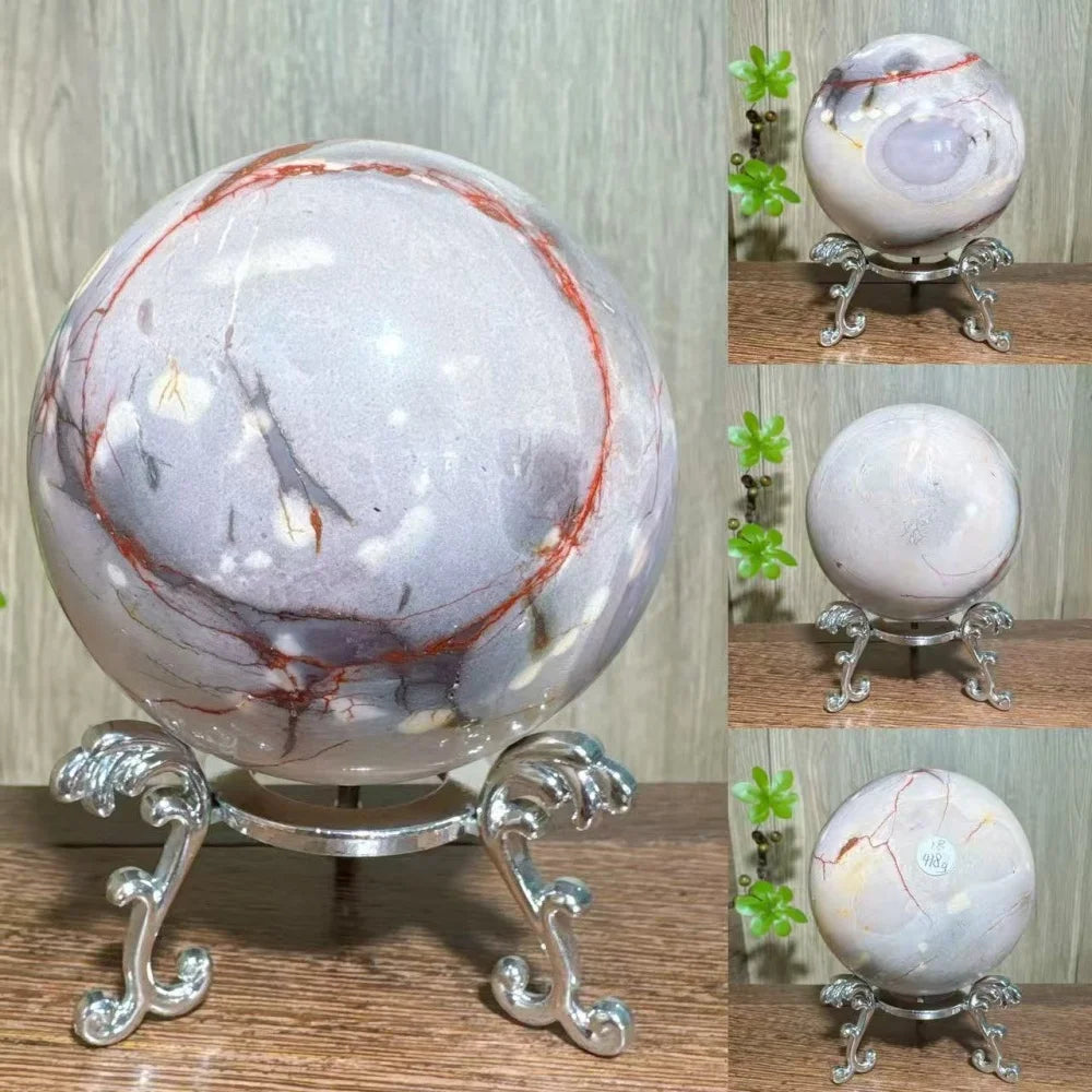 Natural Mookaite Geode Crystal Sphere – Unique Décor Raw cracked stone design with stand. Perfect for home décor, Reiki energy, and meaningful gift ideas.