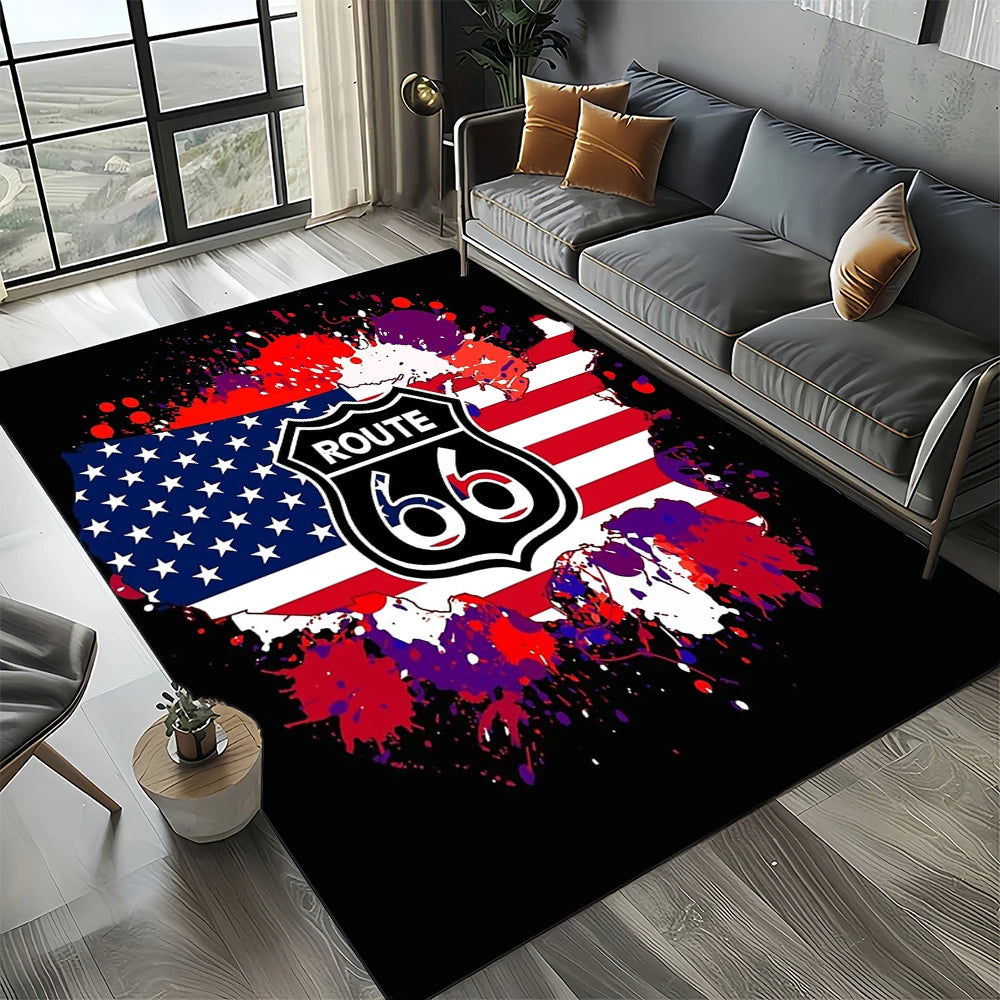 Retro America Historic Route 66,Mother Road,mãe EstradaCarpet Rug for Living Room Bedroom Home Sofa,Area Rug Non-slip Floor Mat