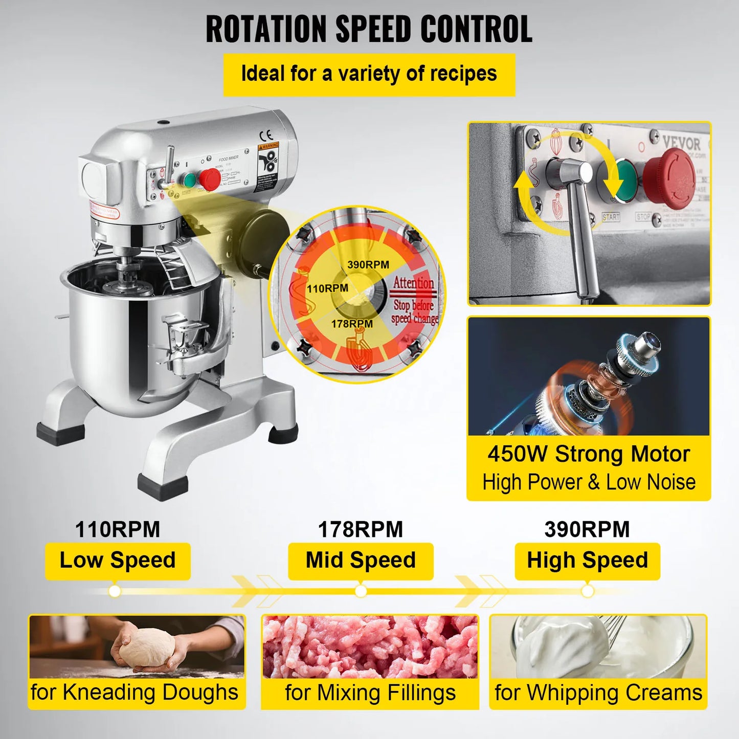 SucceBuy 10-30L Electric Dough Machine Stainless Steel Commercial Cream Egg Whisk Mixer Processor Kitchen Food Stand Blender