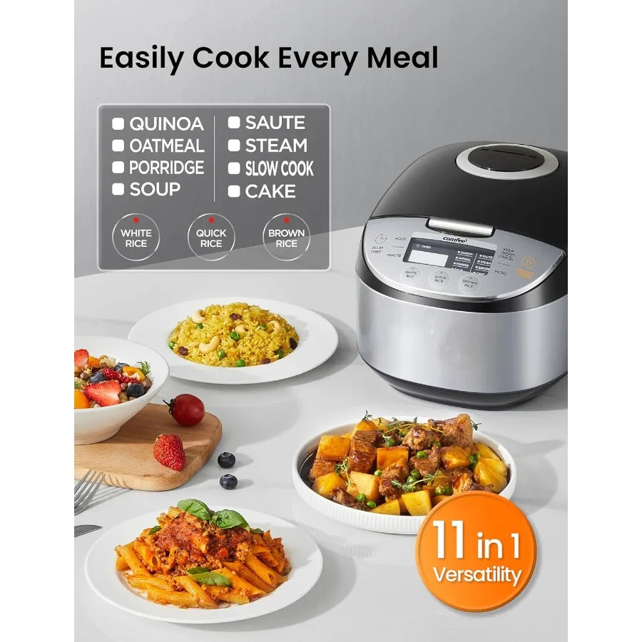 Portable 6 Cups Uncooked Non-Stick Rice Cooker with Fuzzy Logic Technology 24-Hour Timer Delay 11 Presets Steame