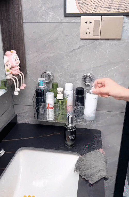 Large Capacity Light Luxury Style Glacier Pattern Suction Cup Shelf with Strong Load-bearing For Home Bathroom