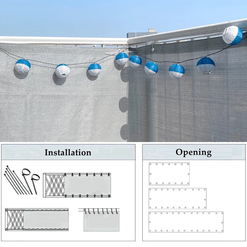 Beige Balcony Privacy HDPE Screen Fence Windscreen Cover Fabric Shade Netting UV Protection for Patio Backyard Porch Railing