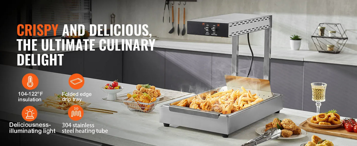 SucceBuy French Fry Food Warmer Commercial Food Heating Countertop 104-122°F Fries Food Warmer for Chip Buffet Restaurant