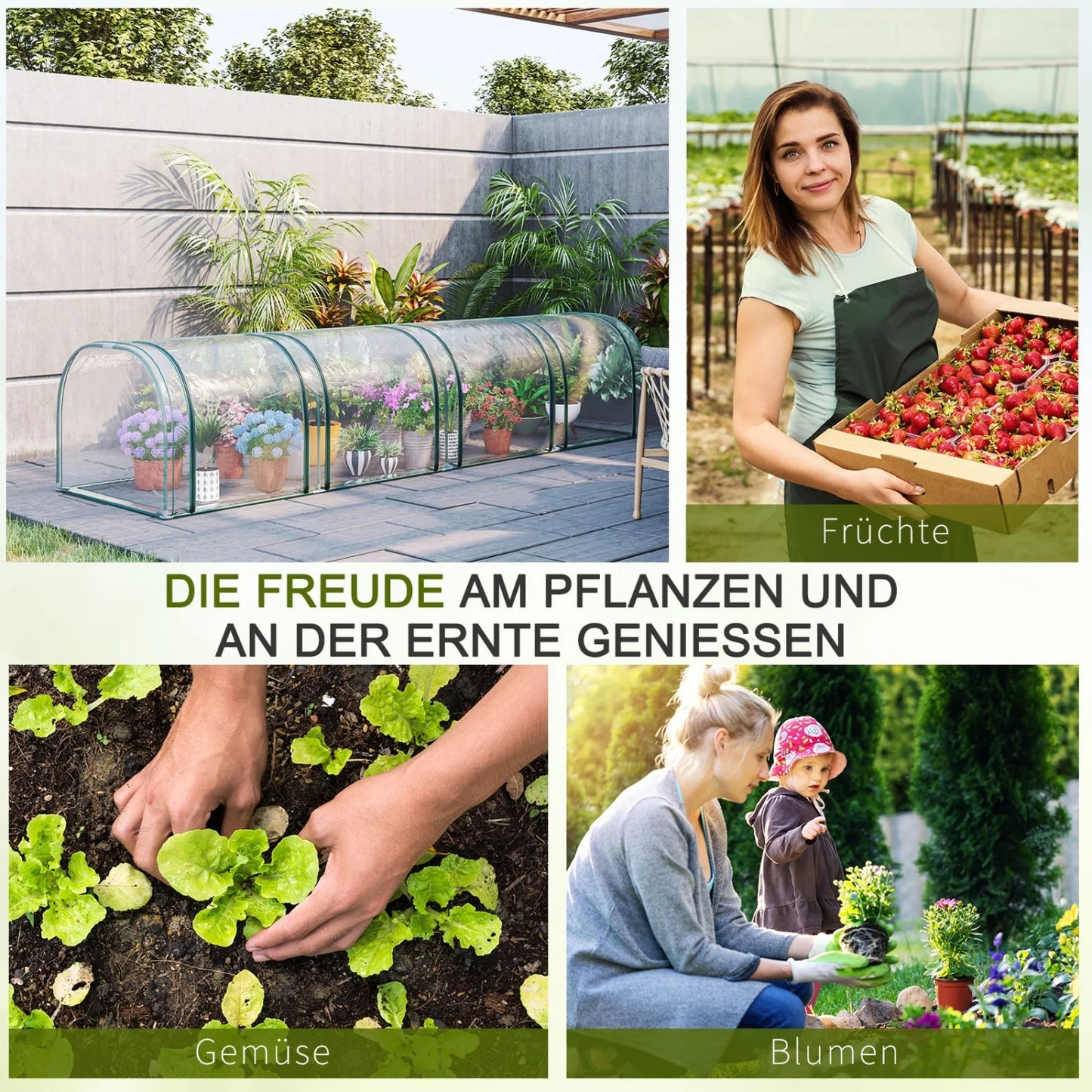 Outsunny Greenhouse With 4 Windows With Zipper, Steel Frame, Robust Tarpaulin, Transparent, 395 X 100 X 80cm