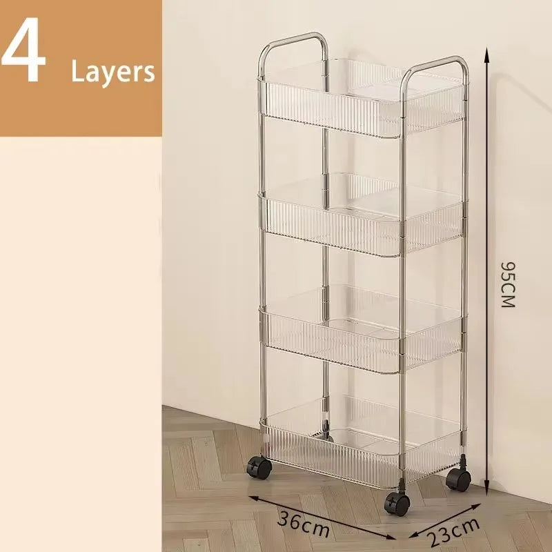 2/3/4 Tiers Mobile Shelf with Wheel Multi-Layers Storage Rack Home Trolley for Snacks Cosmetic Sundries Organizer Rolling Cart