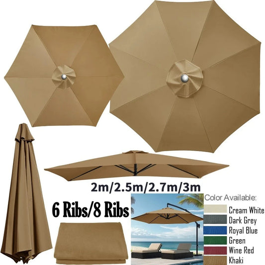 Replaceable Parasol Top Cloth Garden Outdoor Patio Canopy Umbrella Cover Sunshade Garden Canopy UV Protection 2m/2.5m/2.7m/3m