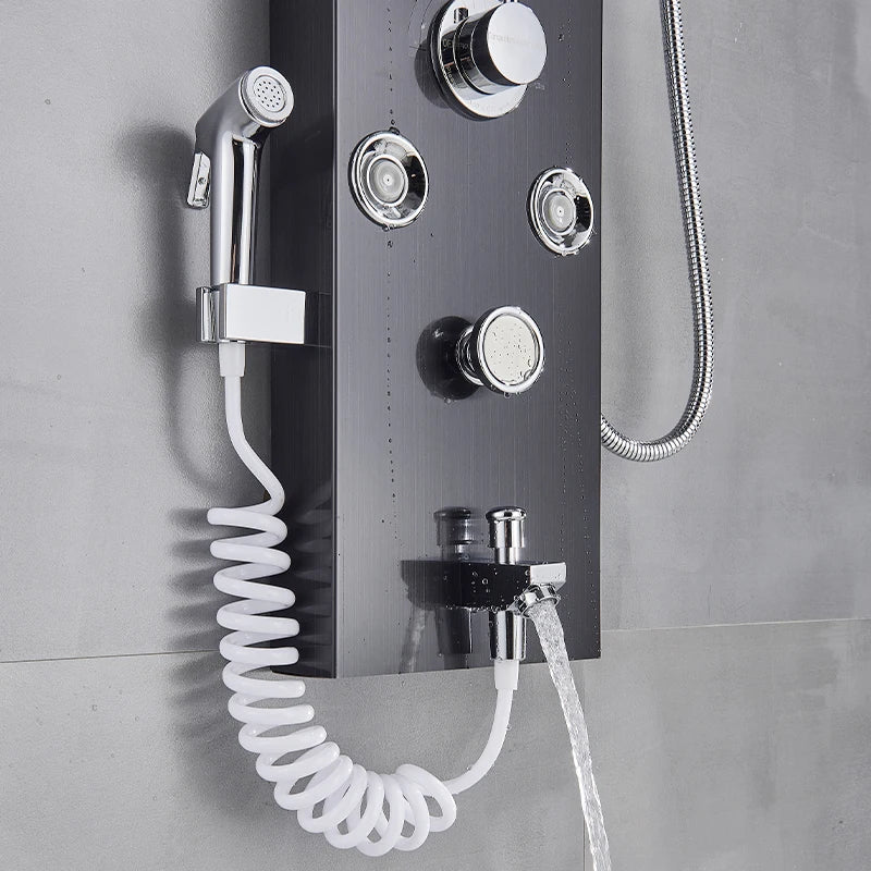 Black Bathroom Shower Panel SPA Massage Jet Shower Column LED Display Stainless Steel Shower System