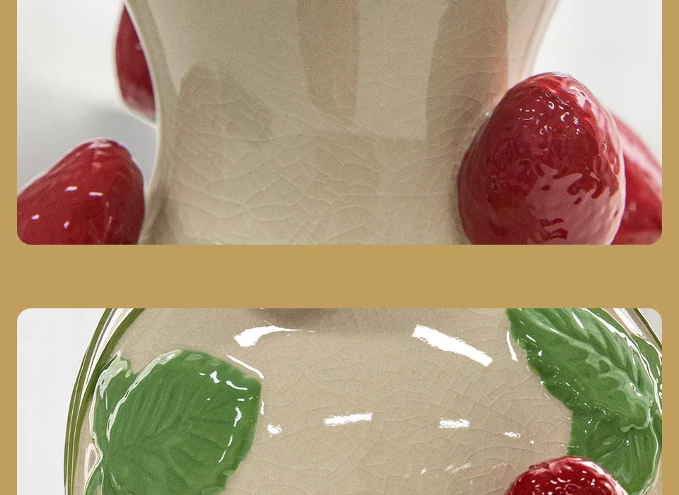 Emboss Strawberry Vase Ceramic Vase Children's Room Artifact Floral Accessories Fruit Pot Flowerpot Home Decoration Accessories