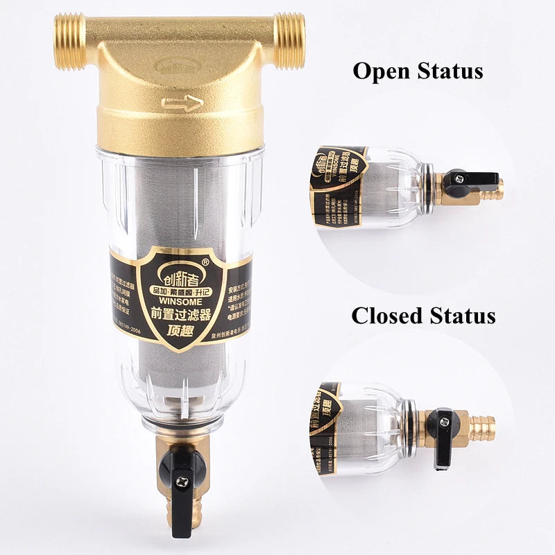 1/2" 3/4" 1" Domestic Water Stainless Steel Brass Pre-Filter House Central Water Purification Filter Home Water 40μm Filtration