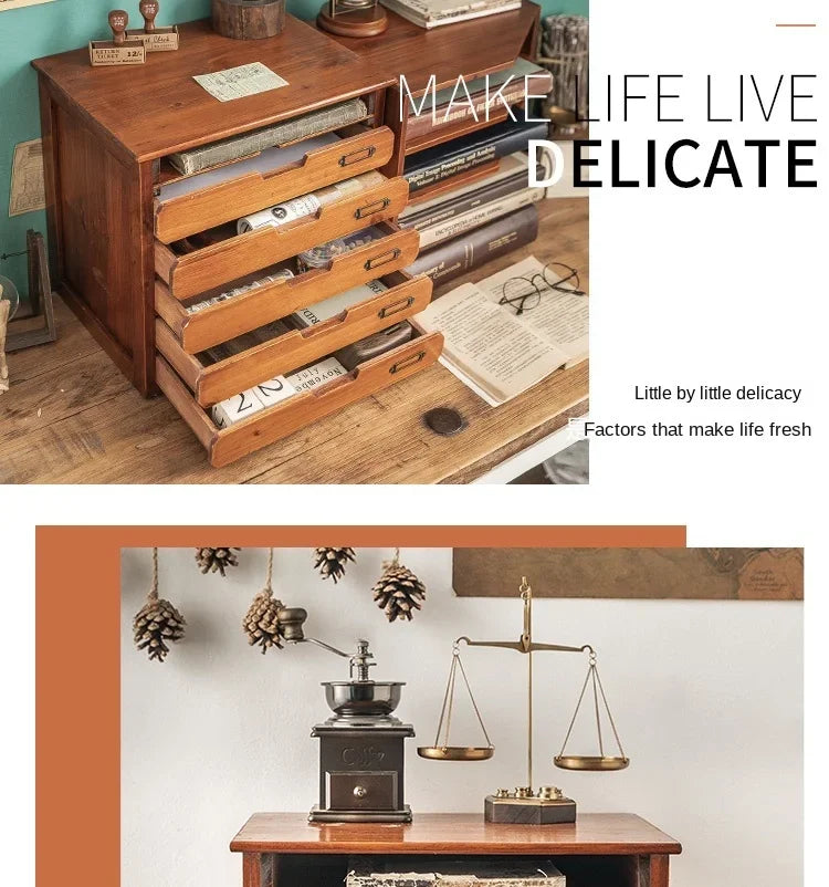 Retro Wooden File Storage Box Office Jewelry Box A4 File Drawers Desktop Sorting Cabinet For Dressing Table Functional Organizer