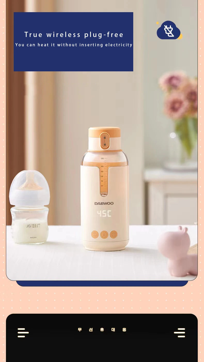 Wireless Milk Conditioner Portable Kettle USB Rechargable Water Bottle LED Display Thermos Cup Portable Heating Cup Milk Warmer