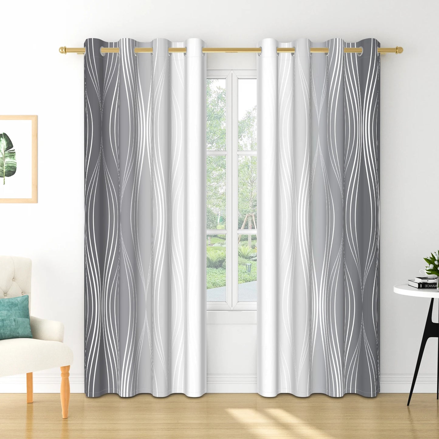 2pieces Modern Gradient Curtains Color Wave Design Color Gradient Polyester the Suitable Minimalist Bedroom Living Room Curtains