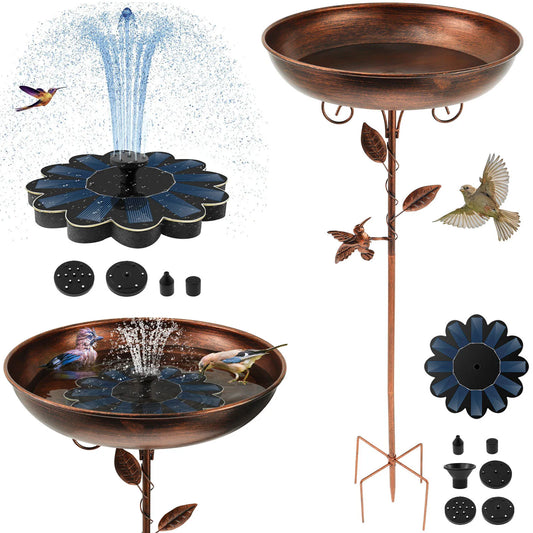 Polysilicon Board Solar Bird Bath Fountain Pump with Vintage Wrought Iron Decoration for Bird Feeding Water Feeding Bath Basin