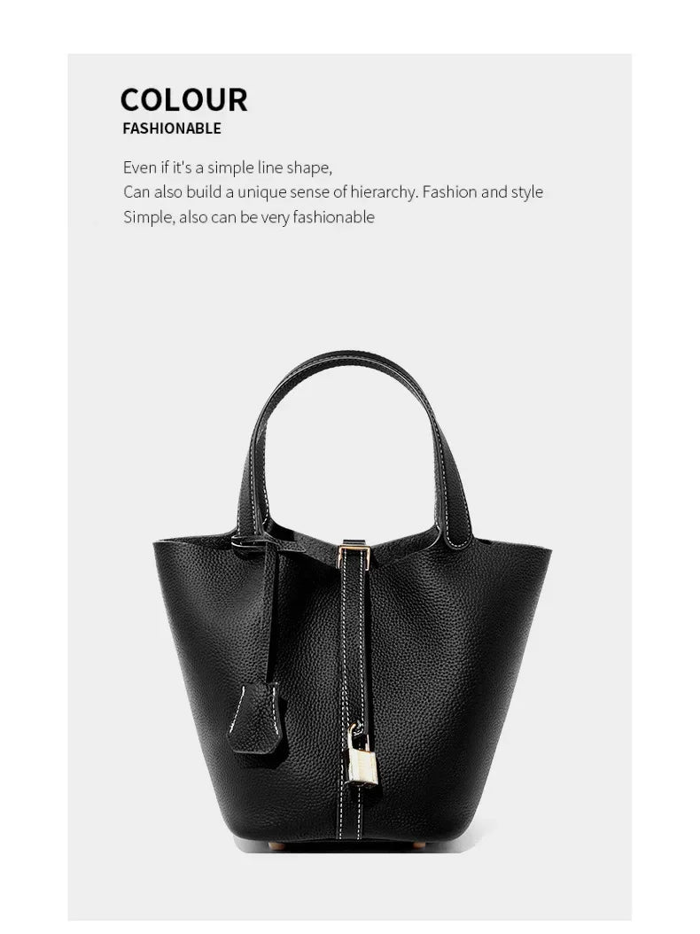 Women’s Leather Bucket Handbag A soft, stylish summer essential featuring a modern basket design with a convenient mobile phone pocket.