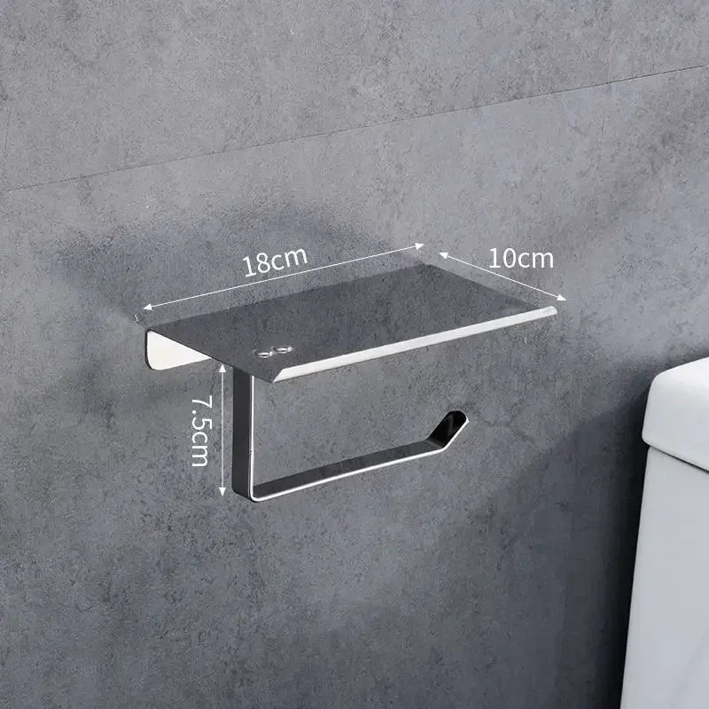 Toilet paper rack 304 stainless steel tissue holder, mobile phone rack, non-punching bathroom roll holder