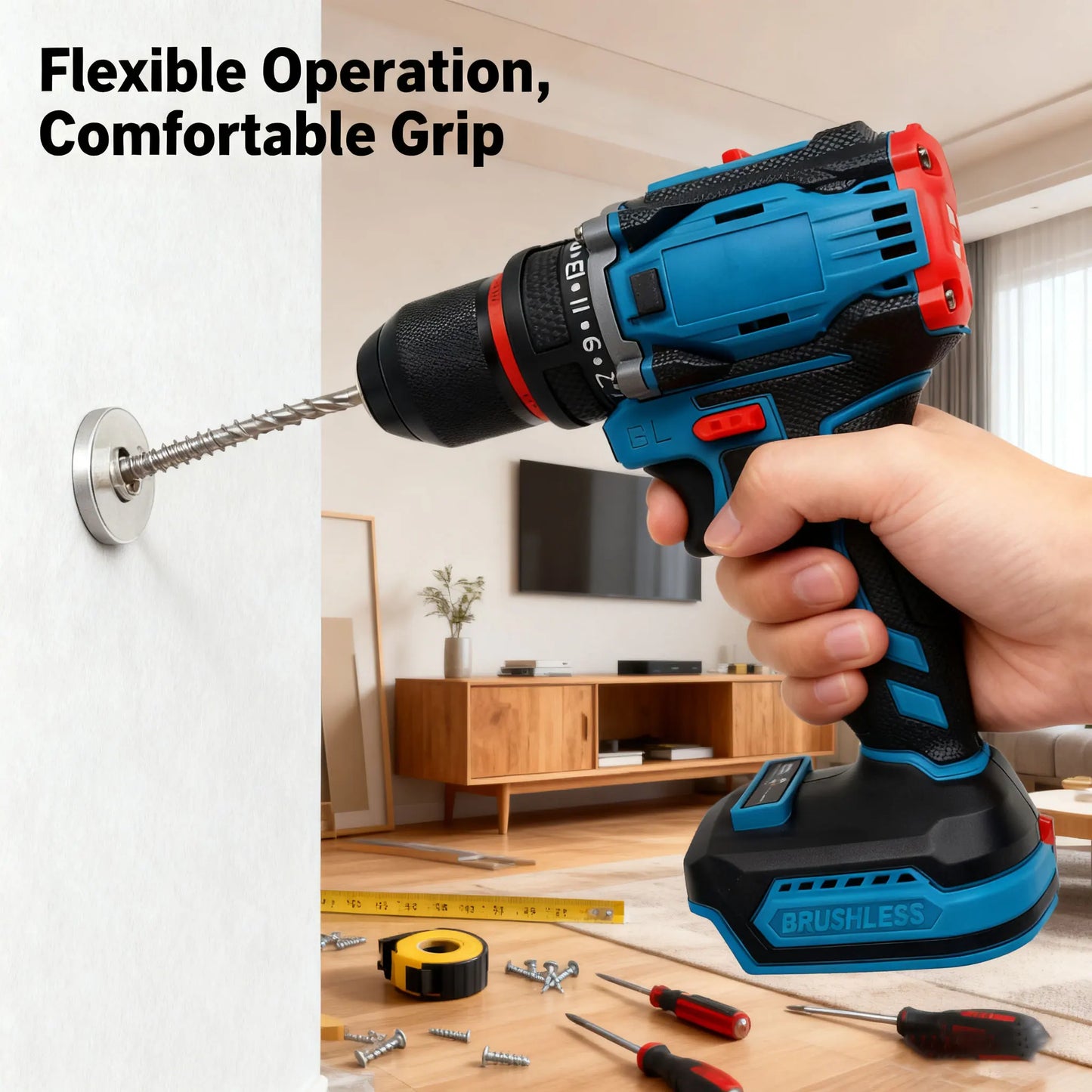 10mm Brushless Electric Impact Drill Driver 2-Speed Cordless Power Tool for Home DIY Construction 18V Battery Not Included