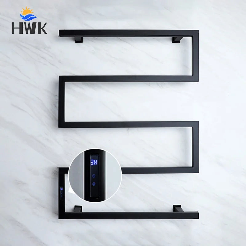 Black/Chrome Electric Towel Rack.Bathroom Electric Heated Towel Rail.Smart Towel Warmer.Creative Bath Towel Radiator.Hidden Wire