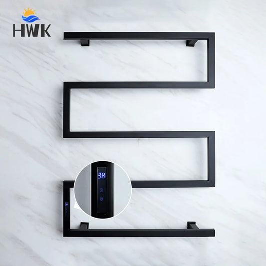 Black/Chrome Electric Towel Rack.Bathroom Electric Heated Towel Rail.Smart Towel Warmer.Creative Bath Towel Radiator.Hidden Wire