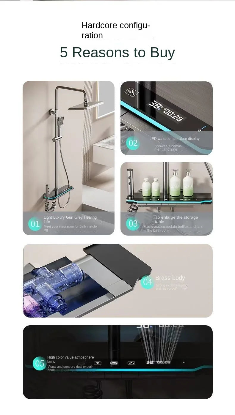 Space aluminum digital display shower head set, bathroom bathroom, shower, pressurized and thickened all copper shower