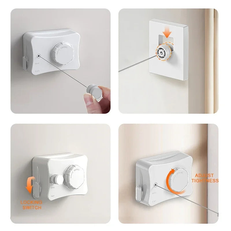 Retractable Clothes Line Dryer Home Laundry Hanger Punch-free 20kg Load-bearing Telescopic Steel Wire Clothesline Wire Rope Rack