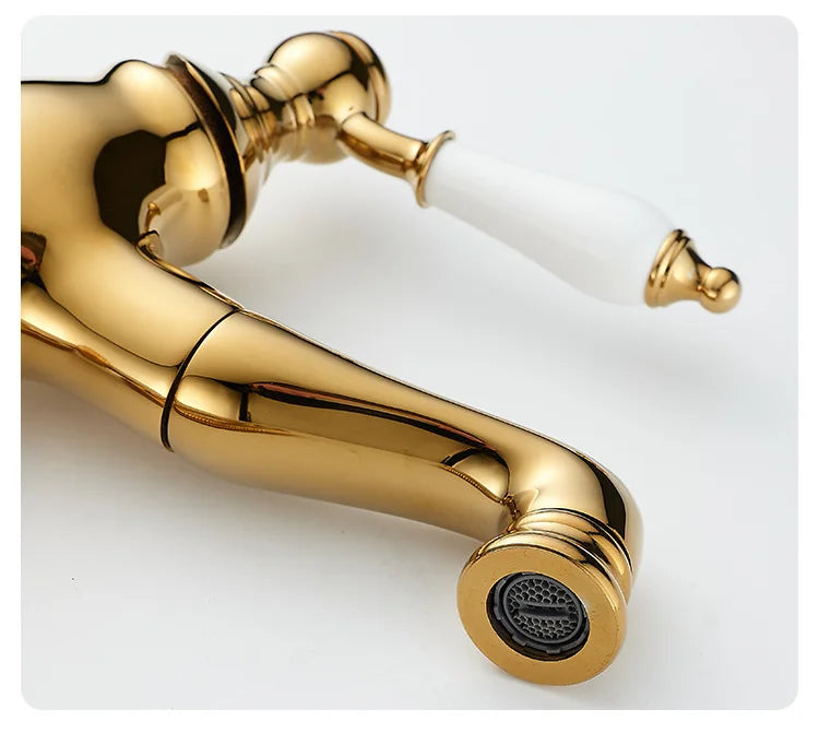 Gold Bathroom Ceramic handle Basin Faucets Pull Out Mixers Sink Faucet Washbasin Taps Water Tap Tapware Crane Brass Material