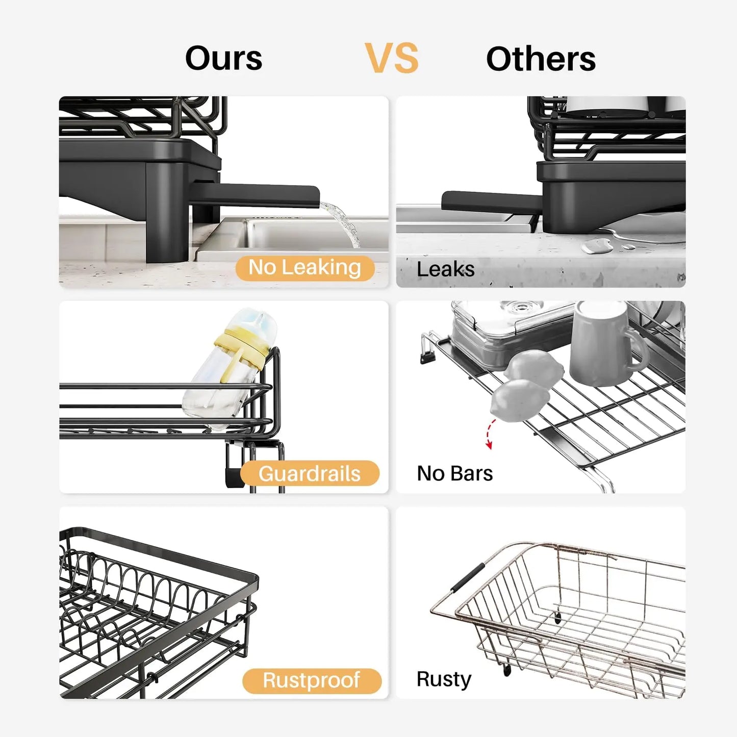 Dish Drying Rack - Extendable Dish Rack, Large Sink Drying Dish Drainer for Kitchen Counter, Stainless Steel Dish Strainer