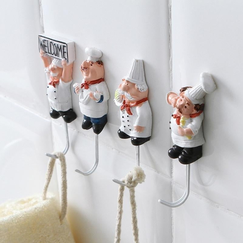 1Pc Kitchen Creative Chef Cartoon Storage Rack Hooks Wall Hanger Kitchen Hooks for Utensils Wall Hooks Kitchen Accessories