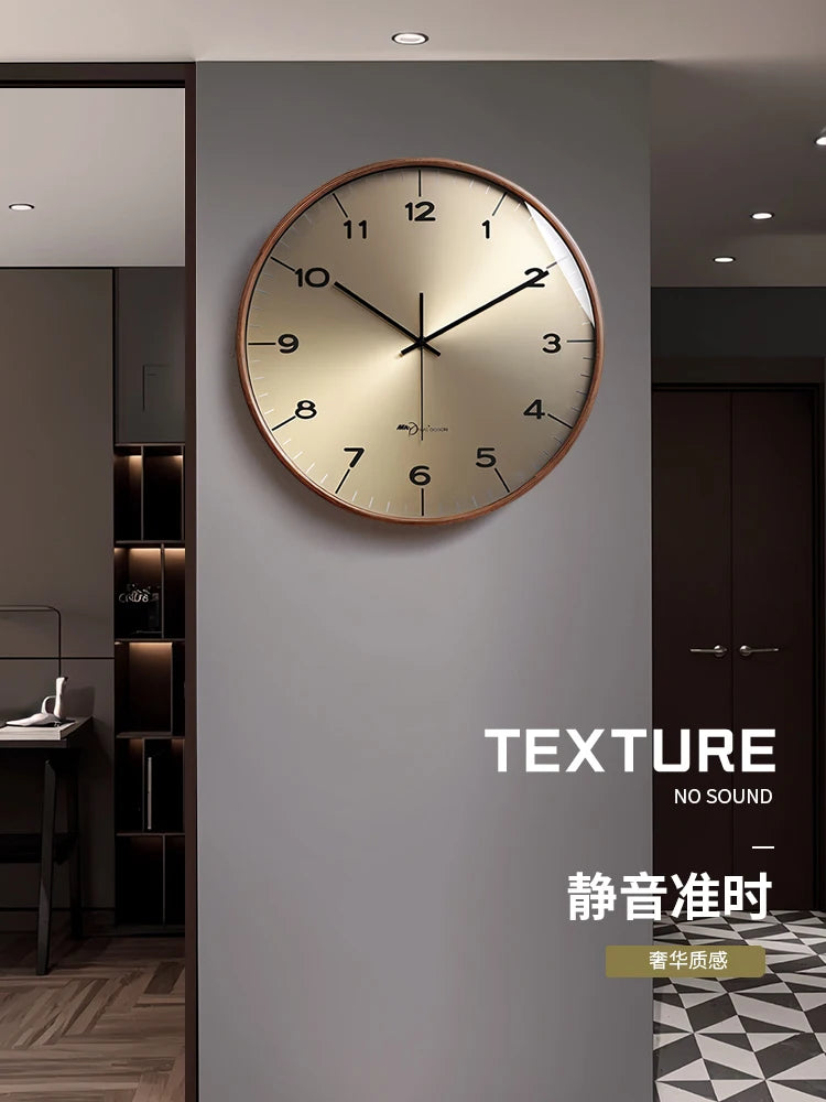 New modern simple solid wood wall clock living room household wall decoration clock
