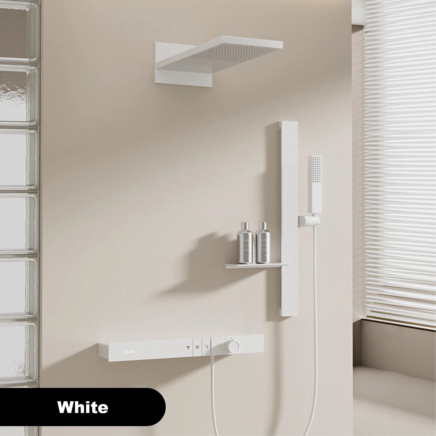 Luxury Ceiling Thermostatic Shower System Black Brass 3 Function Built In Wall Cold Hot Water Waterfall Outlet Bathroom Faucet