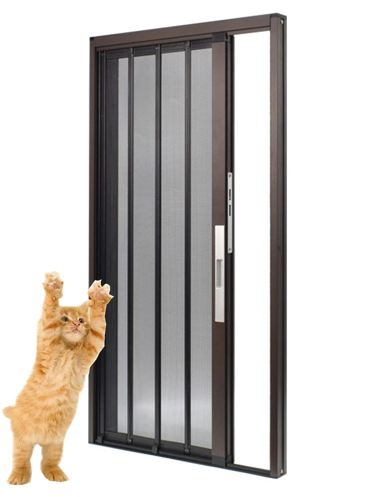 1097*1972mm Cats mesh door screen anti scratch aluminum frame Pleated metal Mesh Retractable Folding fly Screen security door