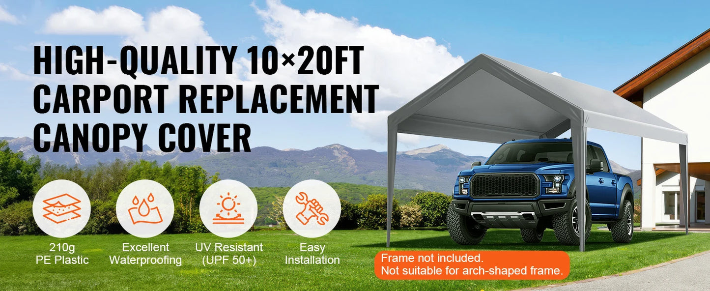 SucceBuy Carport Replacement Canopy Cover Garage Top Tent Shelter Tarp Heavy-Duty Waterproof & UV Protected with Ball Bungees
