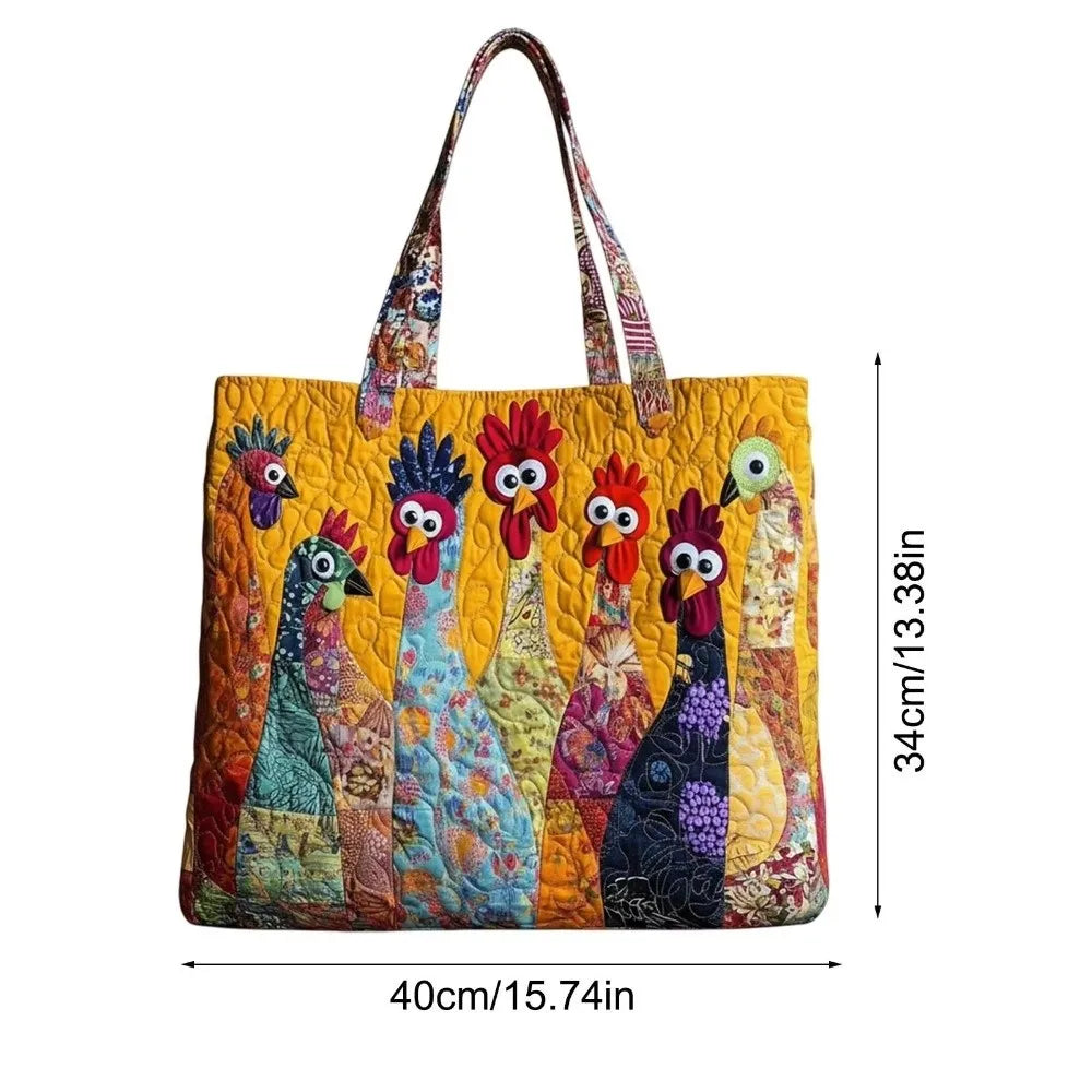 Trendy Vintage Quilted Tote Bag 3D Printed Patterns Large Capacity Travel Handbag Cotton Lightweight Canvas Bag Women Accessory