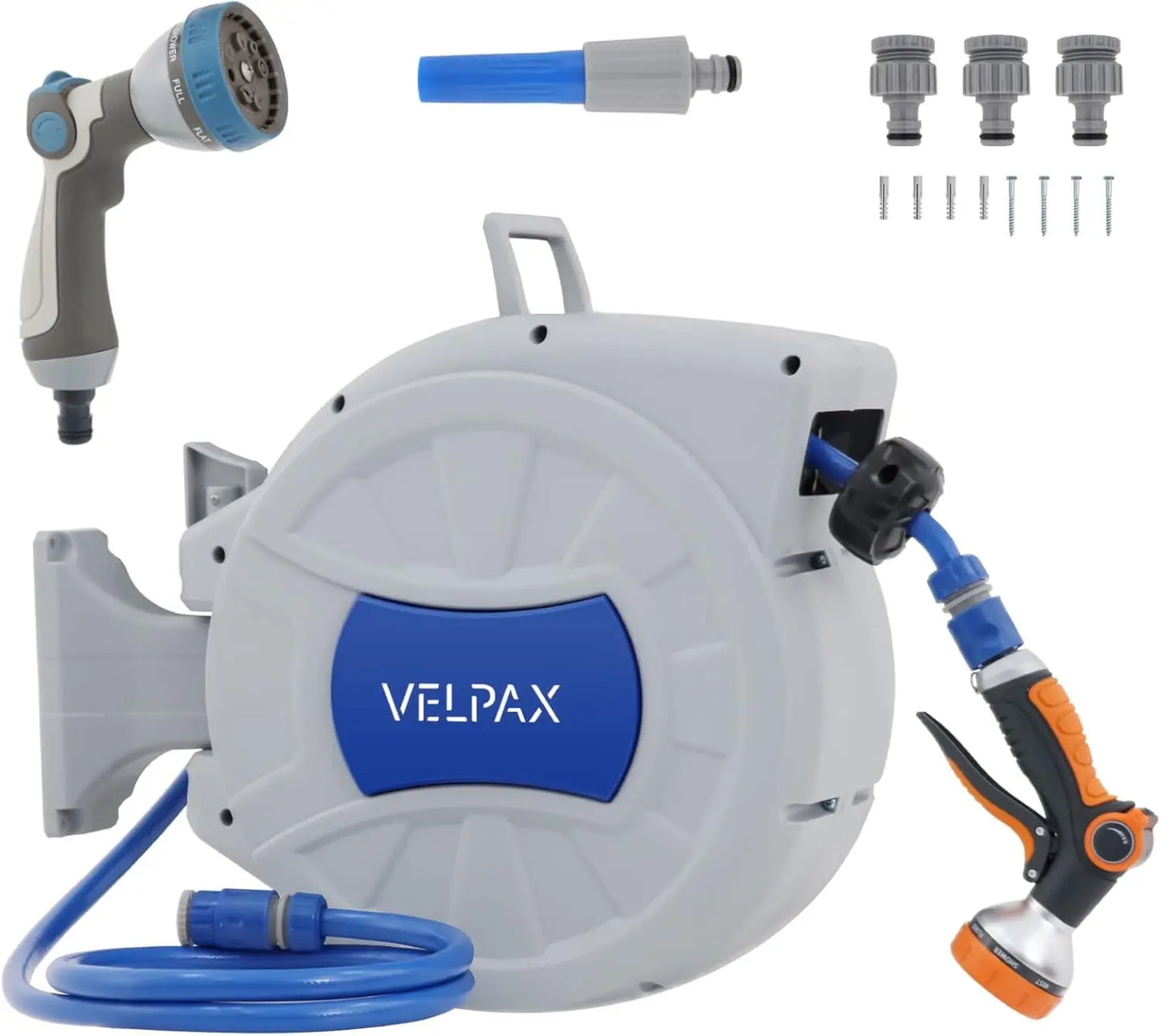 30M Wall-Mounted Garden Hose Reel with 8-Function Spray Gun
Features 180° swivel, 2 nozzle options, and automatic rewind for easy storage and convenient watering.