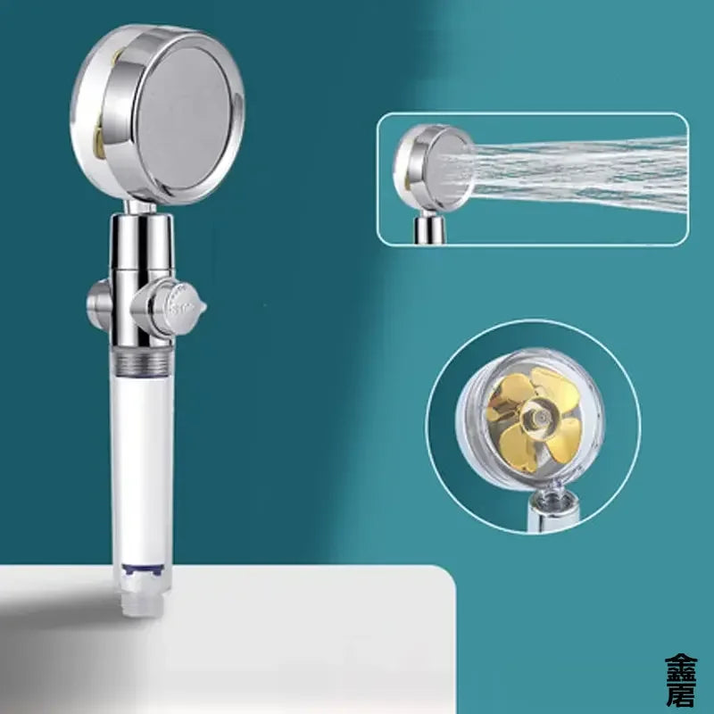 Pressurized Shower Head Water Saving 360 Rotating Twin Turbo Pressurized Propeller Fan Shower Head Bathroom Accessories