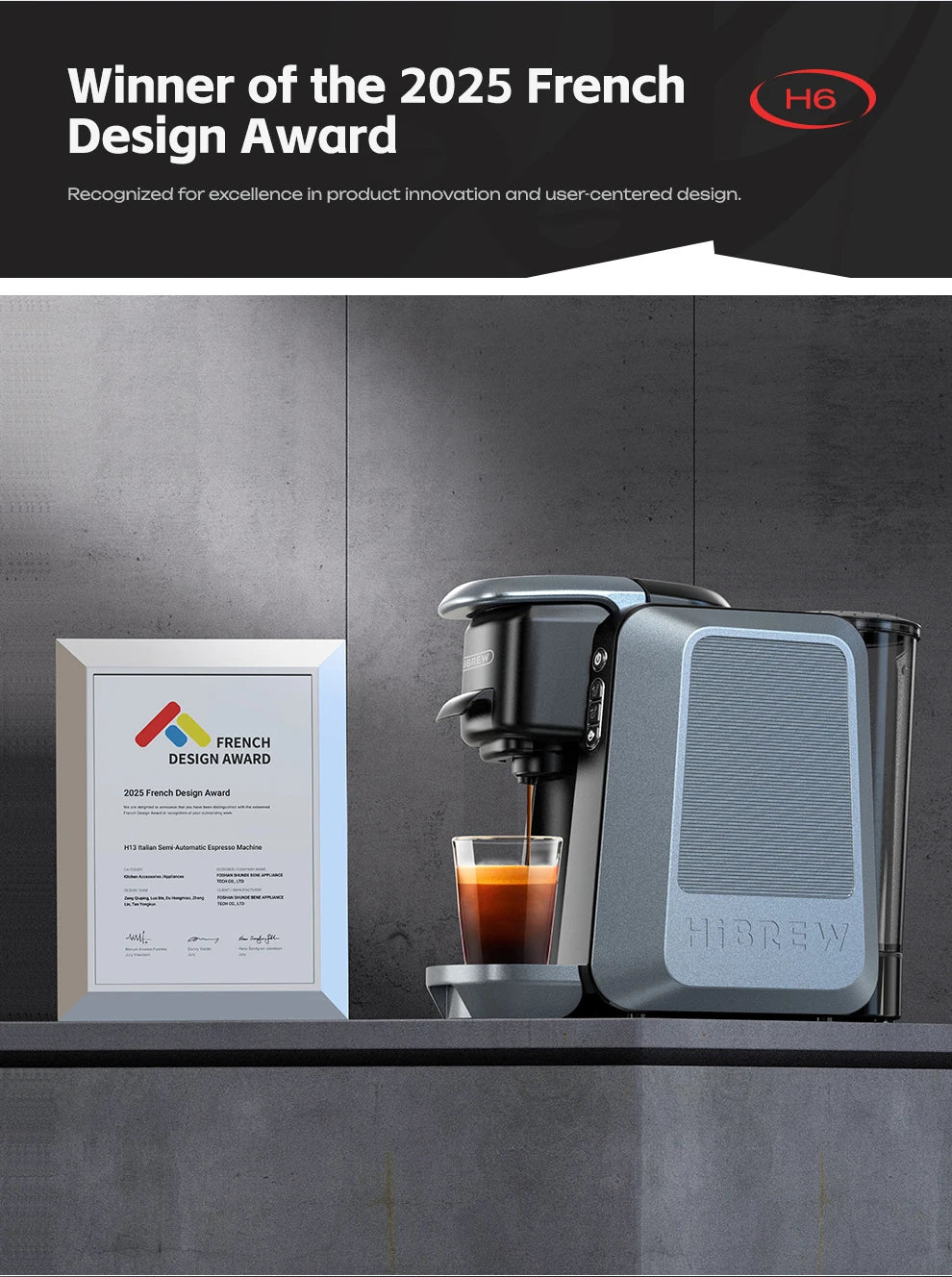HiBREW 6 in 1 Multiple Capsule Coffee Machine Hot/Cold DG Cappuccino Nes Small Capsule ESE Pod Ground Coffee Cafeteria 20Bar H6